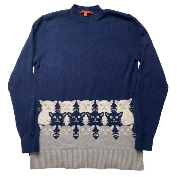 ModCloth Cats on Cats Mock Neck Knit Sweater Sz Small Women's Cotton Cozy - Picture 1 of 6